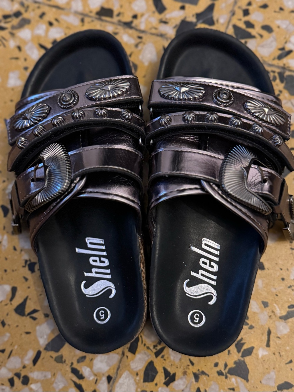 SHEIN USED ONCE Embellished Brown Slide Sandals